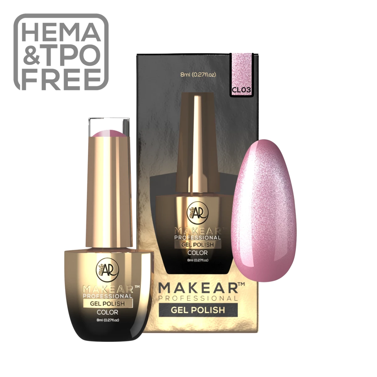Lakier hybrydowy Makear CL03 Vegas Casino, różowo-mauve packshot buteleczki, 8 ml
