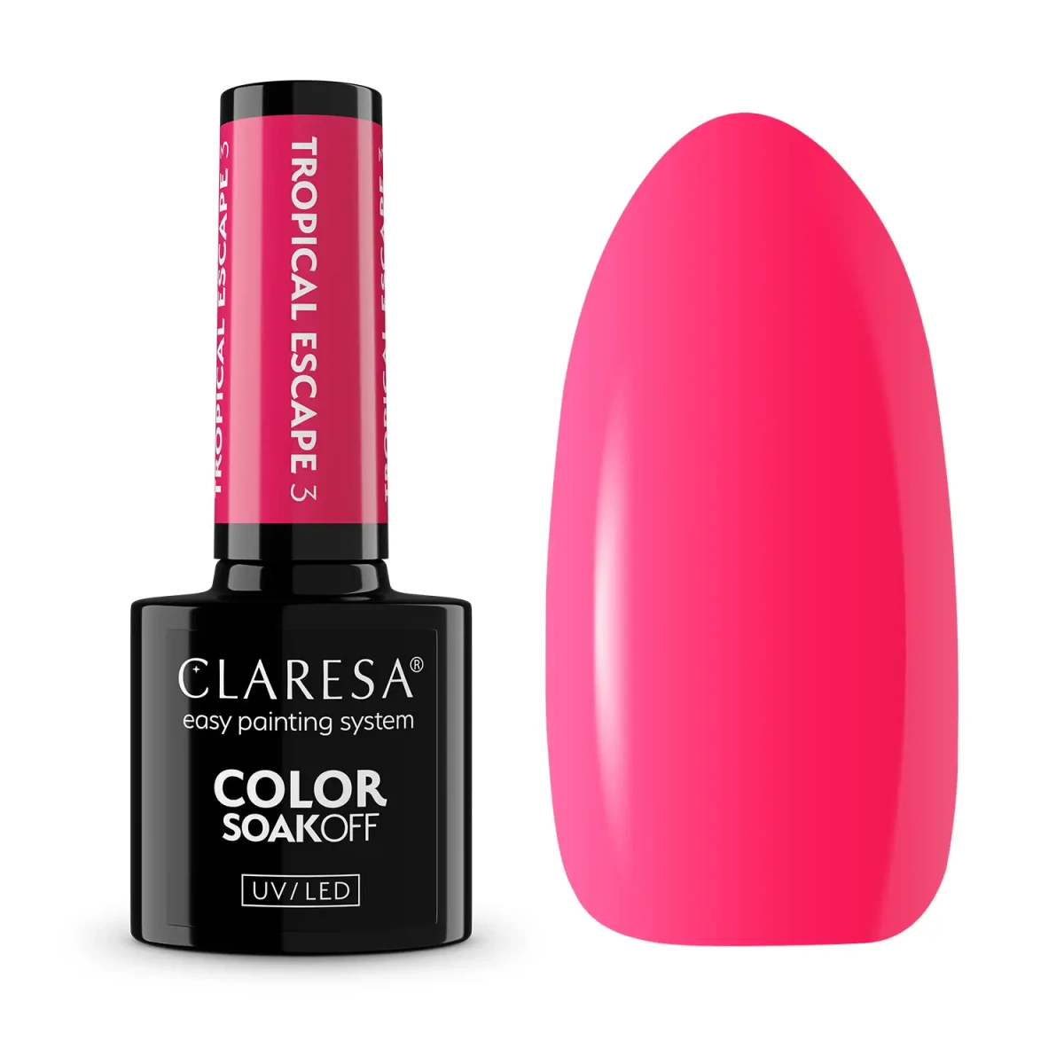 Claresa Tropical Escape 3 - malinowo-różowa neonowa hybryda soak off 5 g, packshot butelki