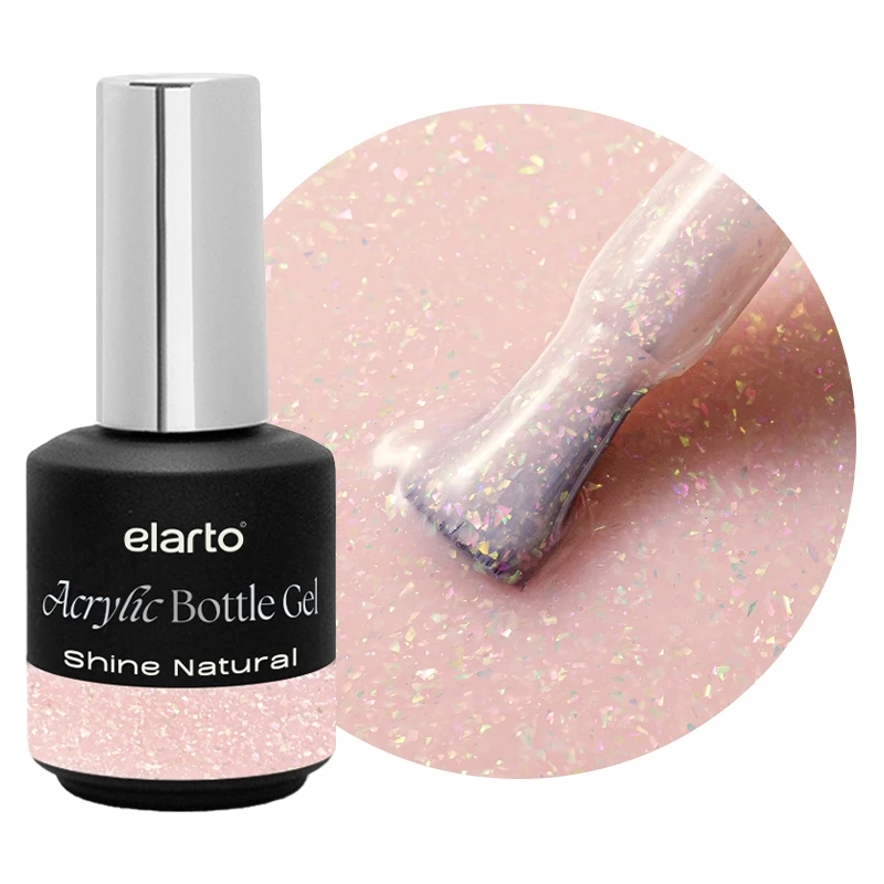 Elarto Acrylic Bottle Gel Shine Natural 15 ml - opalizujący nude akrylożel, makro koloru z refleksami