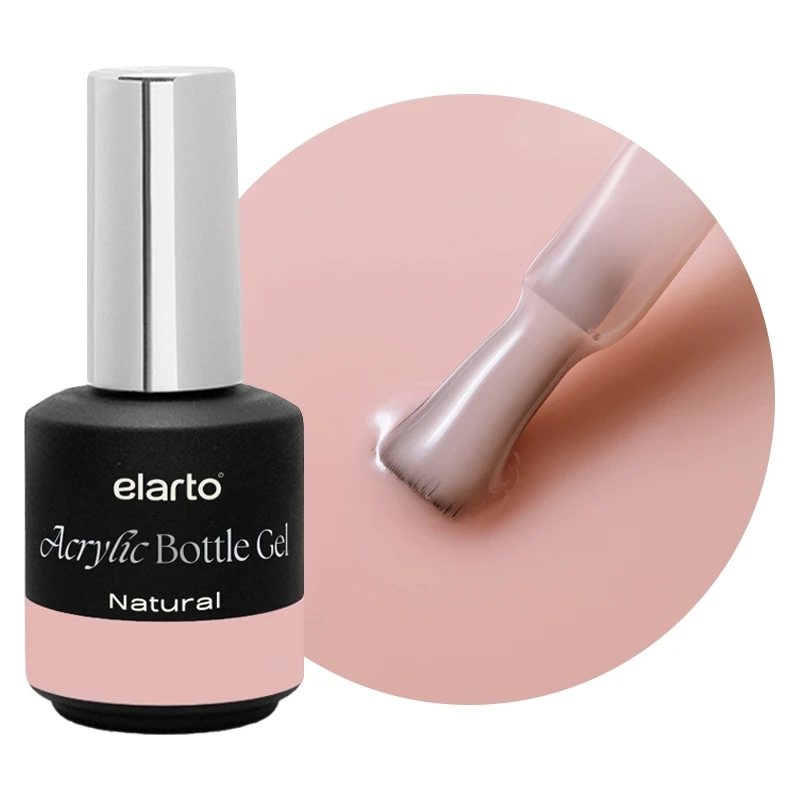 Elarto Acrylic Bottle Gel Natural 15 ml - nude akrylożel w butelce, makro beżowo-brzoskwiniowego koloru