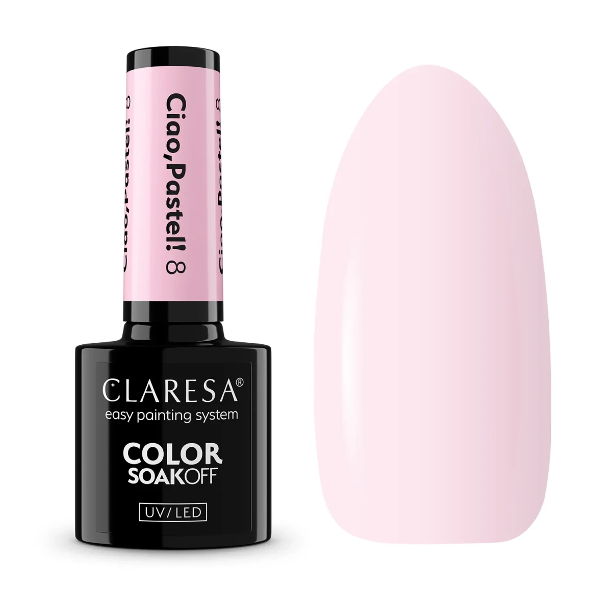 Claresa Ciao Pastel 8 - pastelowa różowa hybryda soak off 5 g, packshot butelki