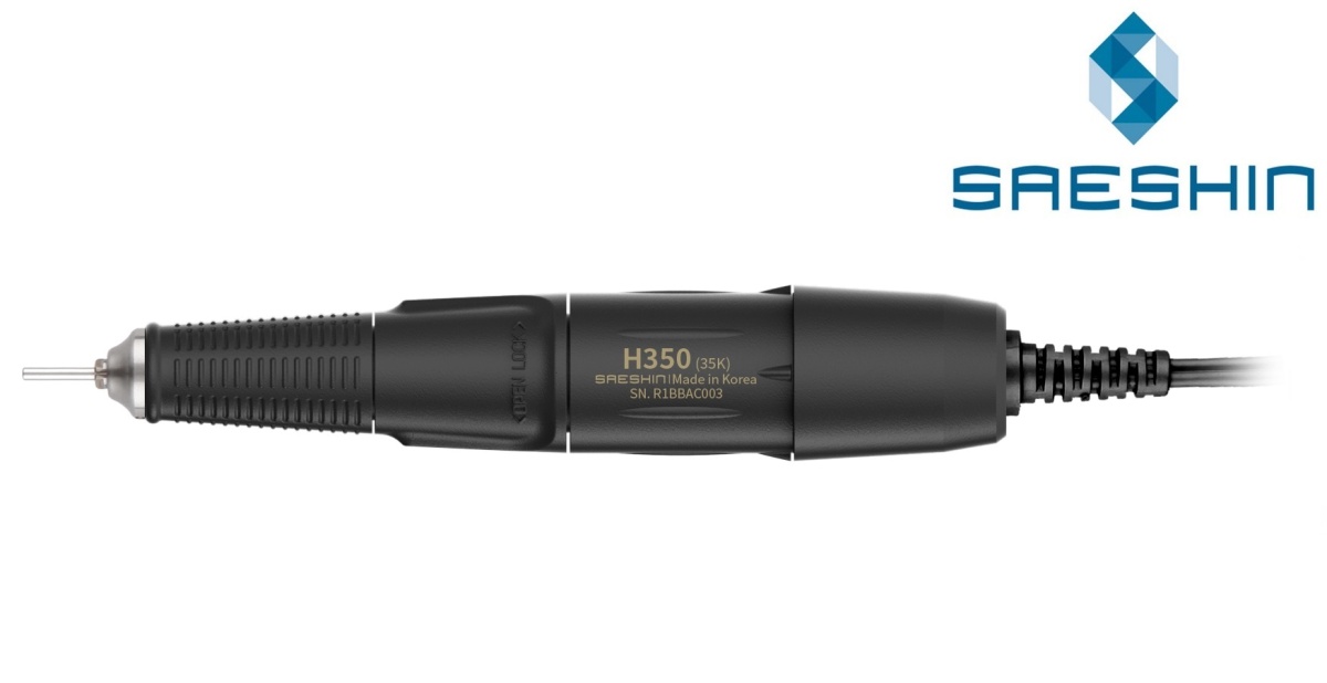 Rączka H350 do frezarki Saeshin z mikrosilnikiem szczotkowym i zaciskiem OPEN/LOCK na frez Ø 2,35 mm