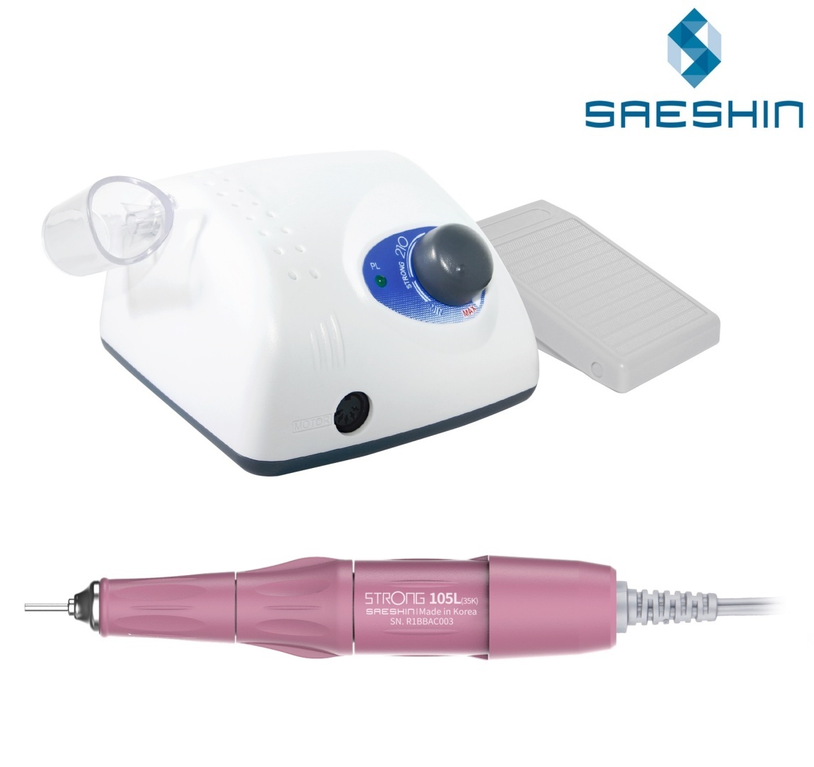 Frezarka Saeshin STRONG 210/105L PINK - baza sterownicza, różowa rączka 105L i pedał nożny