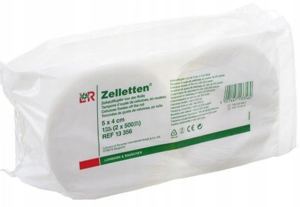Waciki bezpyłowe Zelletten 12 warstw 5 x 4 cm - opakowanie 1000 sztuk, dwie rolki po 500, Lohmann & Rauscher