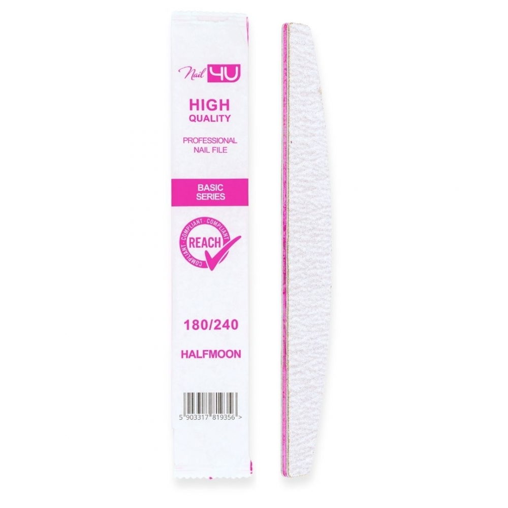 Pilnik Nail4U lodka 180/240 obok papierowego opakowania jednostkowego