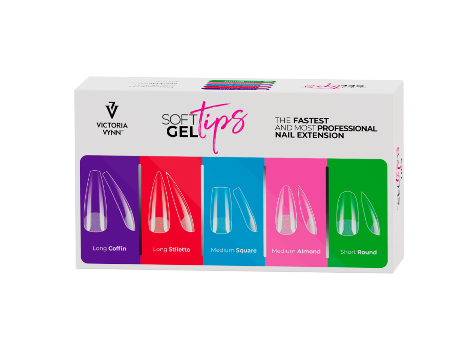 Victoria Vynn Soft Gel Tips, pudełko z pięcioma kształtami tipsów
