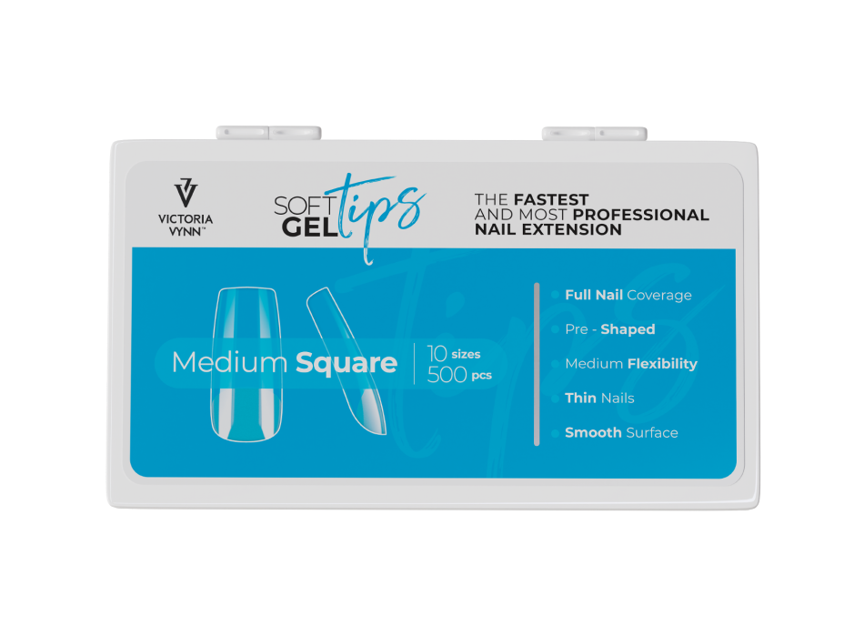 Victoria Vynn Soft Gel Tips Medium Square, pudełko 500 tipsów w 10 rozmiarach