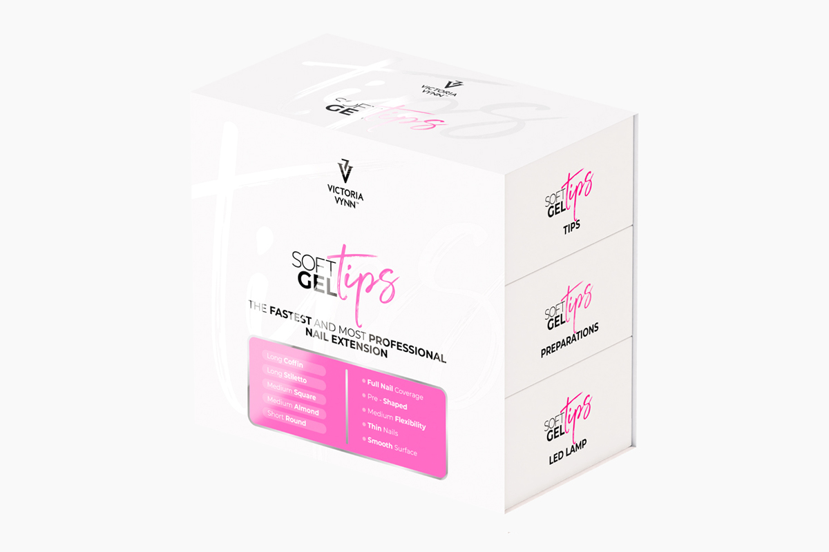 Victoria Vynn Soft Gel Tips, pudełka zestawu ustawione jedno na drugim