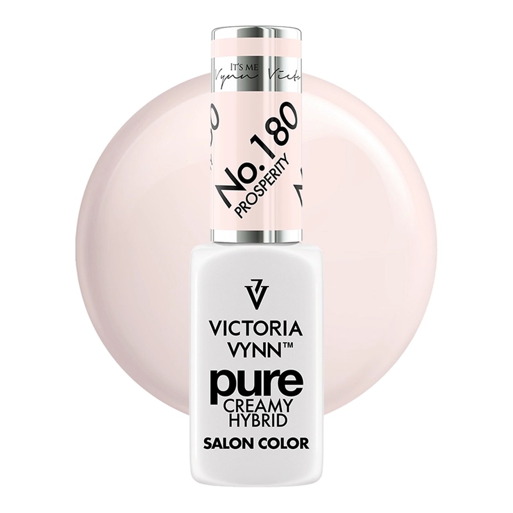 Kremowy lakier hybrydowy Victoria Vynn Pure Creamy Hybrid Wedding No. 180 Prosperity 8 ml - buteleczka i kółko koloru