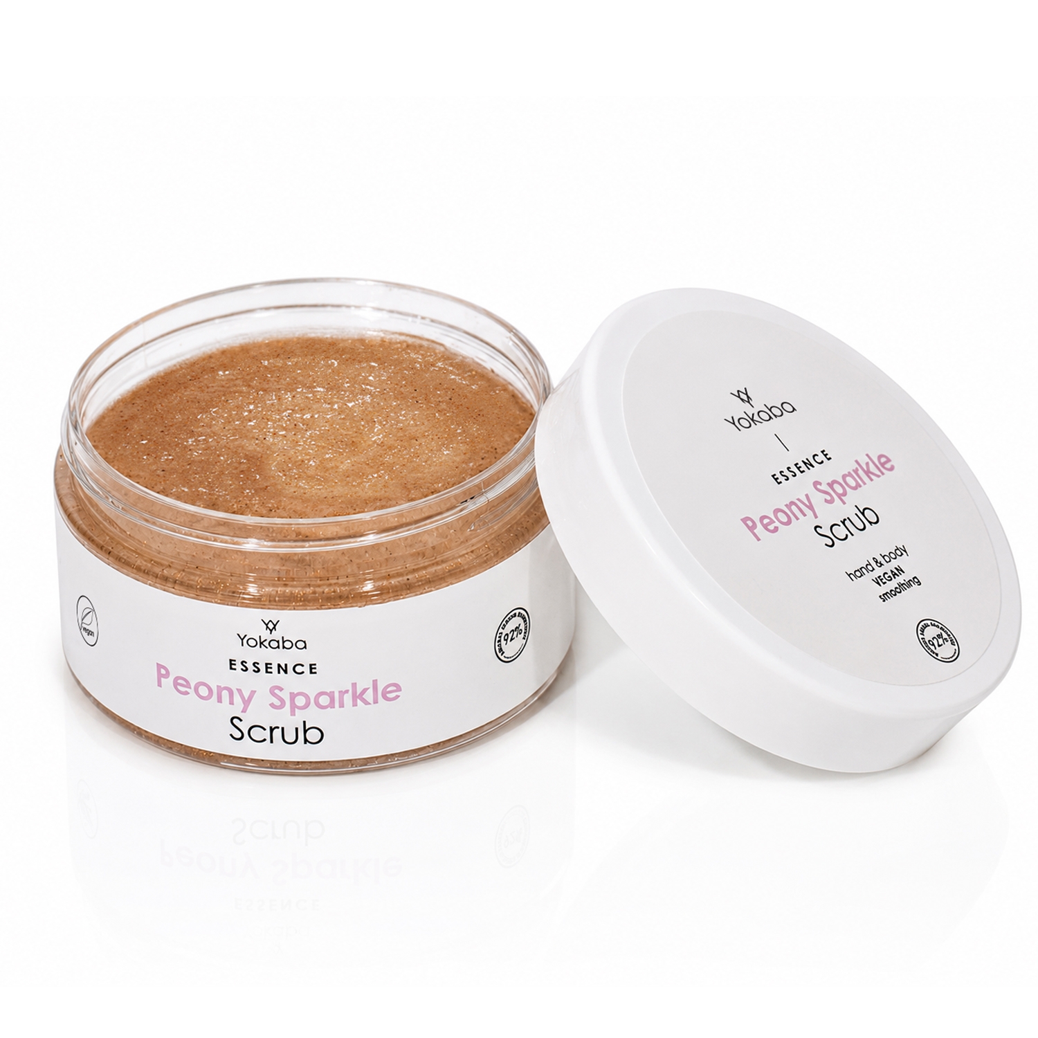Peeling Yokaba Peony Sparkle Scrub 250 g, otwarty słoiczek z pokrywką