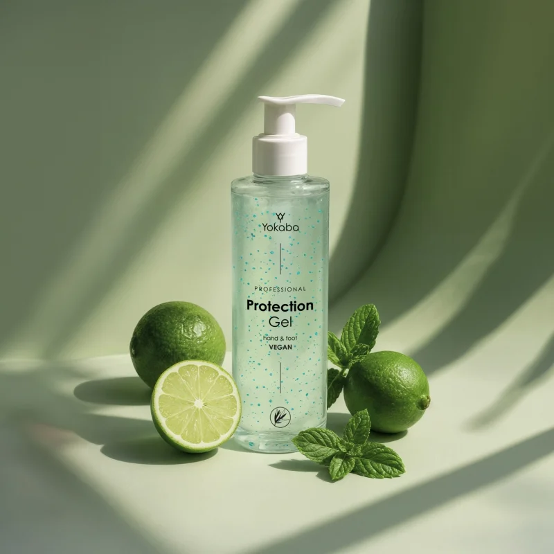Yokaba Protection Gel 300 ml obok limonek i mięty, zapach soczystej limonki z nutą świeżej mięty