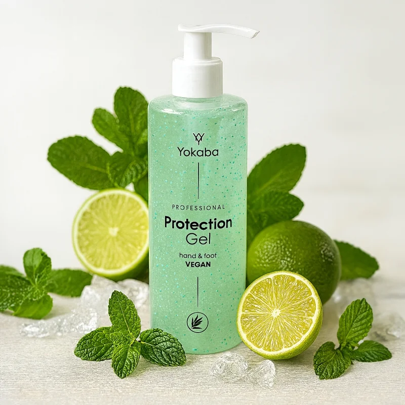 Butelka Yokaba Protection Gel 300 ml wśród limonek, listków mięty i lodu