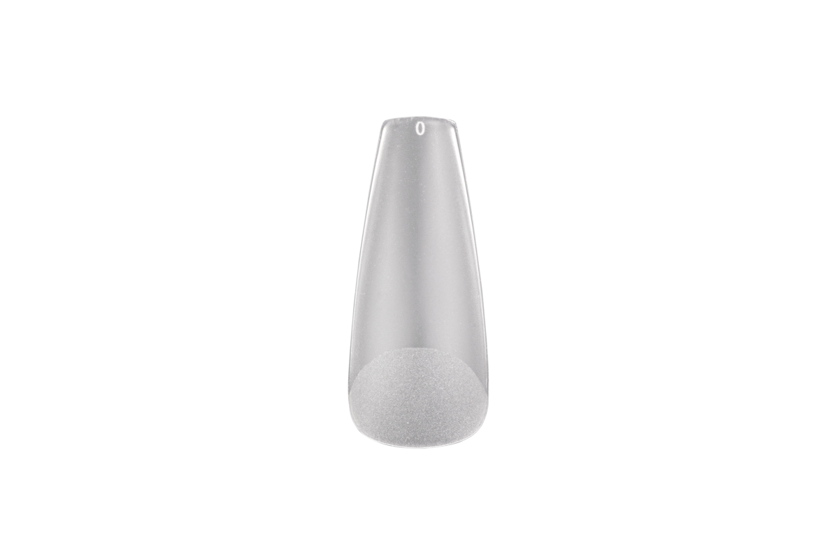 Soft Gel Tips Long Coffin Victoria Vynn, pojedynczy tips z widocznym oznaczeniem rozmiaru