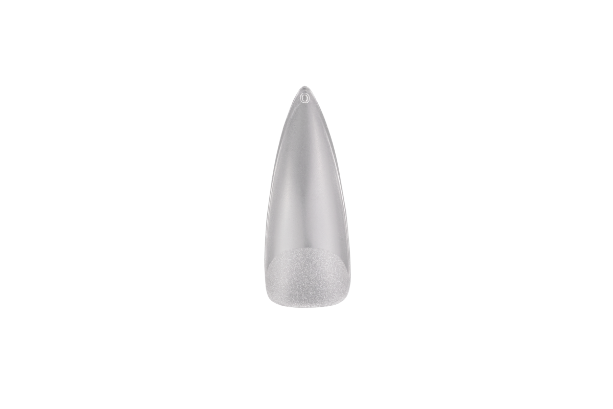Soft Gel Tips Long Stiletto Victoria Vynn, pojedynczy tips z widocznym oznaczeniem rozmiaru