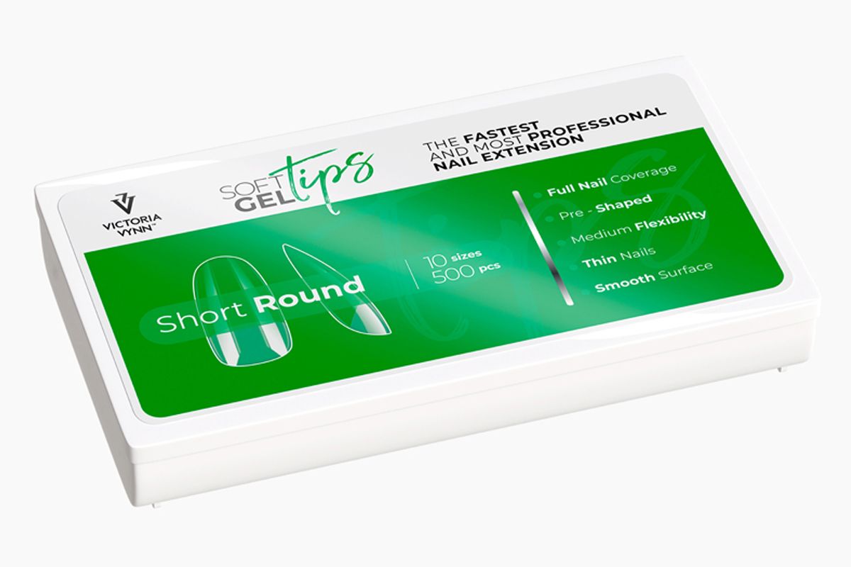 Soft Gel Tips Short Round Victoria Vynn, zamknięte pudełko w ujęciu pod kątem