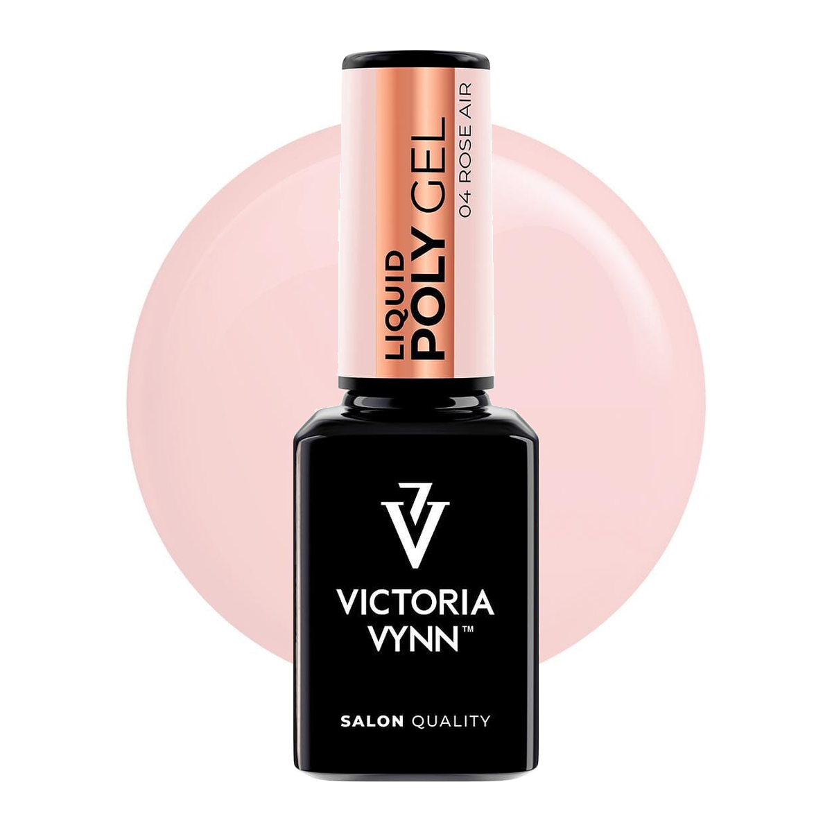 Victoria Vynn Liquid Poly Gel 04 Rose Air 15 ml, butelka akrylożelu i koło w kolorze odcienia