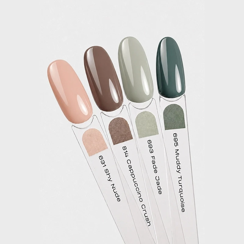 Elarto Lacogel Earthy Chic, zestaw 4 lakierów hybrydowych 4 x 7 ml: tipsy z odcieniami 631 Shy Nude, 814 Cappuccino Crush, 693 Fade Jade i 695 Muddy Turquoise