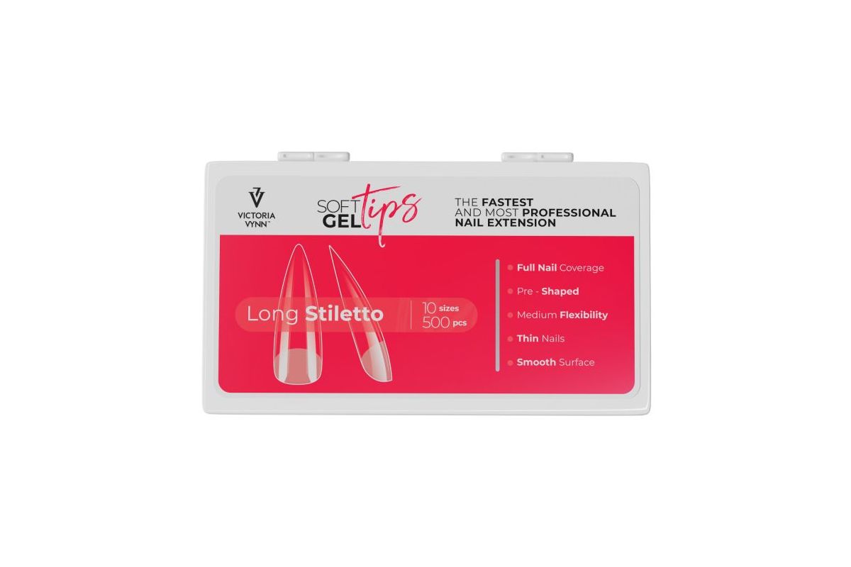 Pudelko tipsow Soft Gel Long Stiletto Victoria Vynn, 500 sztuk w 10 rozmiarach