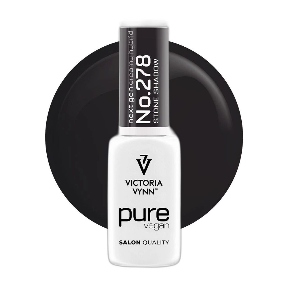 Lakier hybrydowy Victoria Vynn Pure Vegan Creamy Hybrid nr 278 Stone Shadow 8 ml, butelka na tle grafitowej kropli koloru