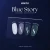Elarto Zestaw 4 lakierów hybrydowych Lacogel Blue Story odcienie niebieskiego 4x7ml - plansza Blue Story Lacogel Collection z czterema wzornikami na tipsach: Bluesik, Zadumana, Nokturnia i Sztormówka