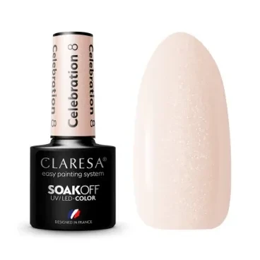 Packshot lakieru hybrydowego Claresa Celebration 8 w pudrowym różanym nude