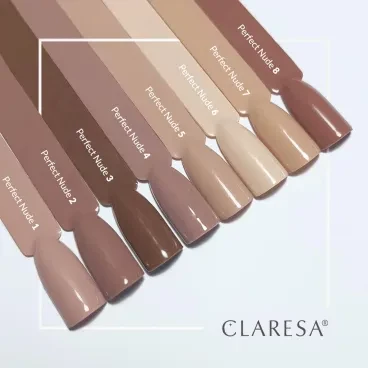 Swatch lakieru hybrydowego Claresa Perfect Nude 8 na dłoni — jasny, chłodny porcelanowy nude o kremowym, litym wykończeniu