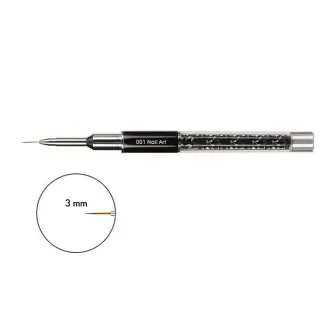 Pędzel precyzyjny Victoria Vynn NAIL ART 001 z czarną rękojeścią wypełnioną kryształkami i włosiem 3 mm do micropaintingu