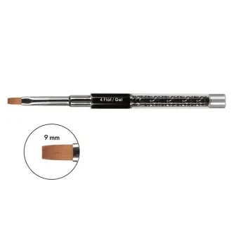 Pędzel Victoria Vynn NAIL ART do żelu 4 płaski, włosie 9 mm typu FLAT, oznaczenie 4 Flat Gel na rękojeści z czarnymi kryształkami