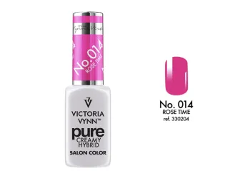 Lakier hybrydowy Victoria Vynn Pure Creamy Hybrid 014 Rose Time 8 ml, butelka i wzornik koloru na tipsie