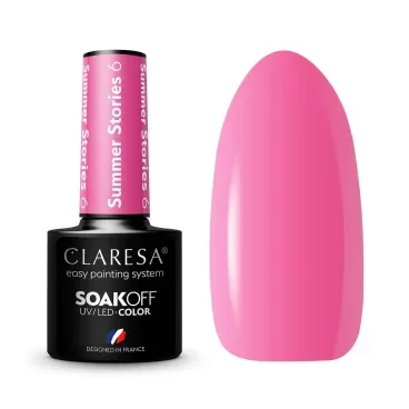Swatch na dłoni w kolorze bubblegum róż — Claresa Summer Stories nr 6, lakier hybrydowy o kremowym wykończeniu