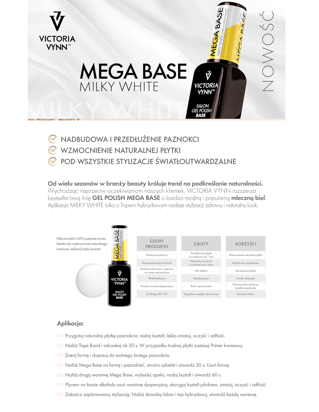 Mega Base Milky White 15 ml - informacje o produkcie baza hybrydowa Victoria Vynn