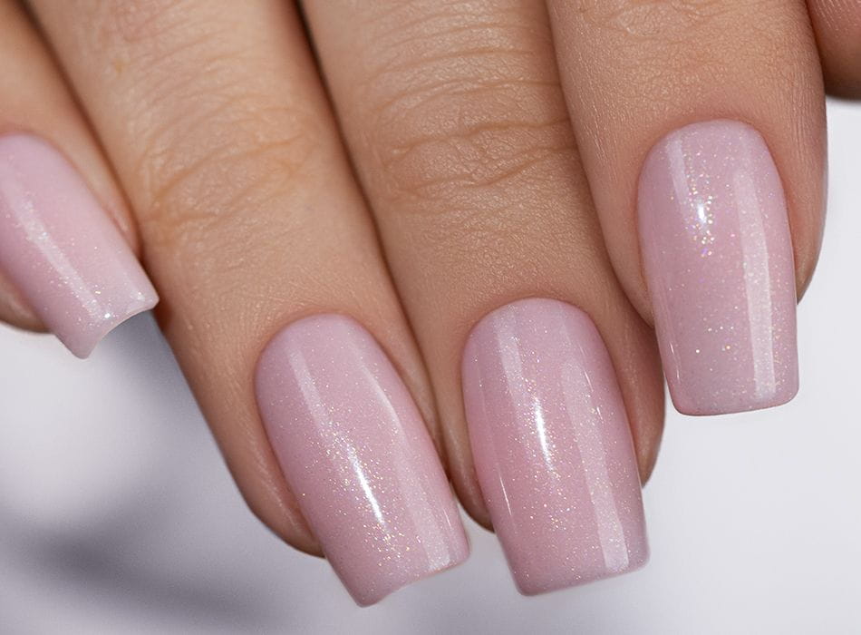 Mega Base Shimmer Pink - rozowe paznokcie z subtelnym brokatem, efekt bazy budującej Victoria Vynn