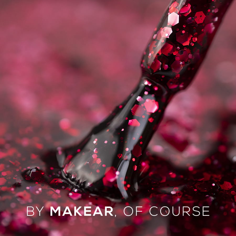 Makear S61 Cherry Star - wiśniowy lakier hybrydowy z brokatem na paznokciach, 8 ml