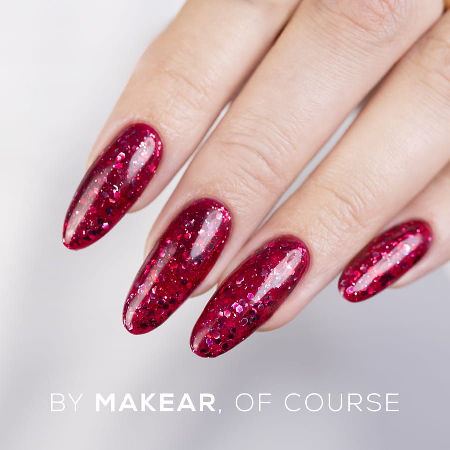 Lakier hybrydowy Makear S61 Cherry Star - głęboka wiśnia z różowo-srebrną iskrą, 8 ml