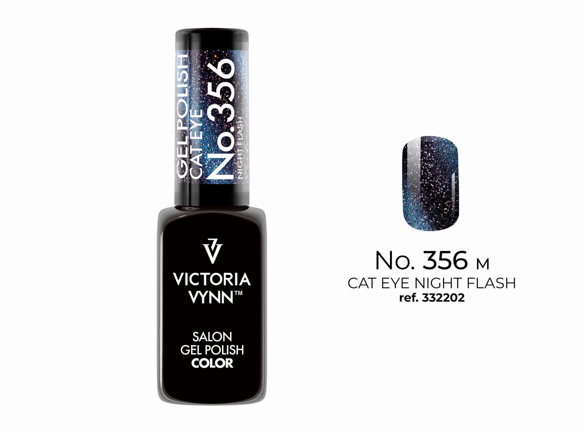 Lakier hybrydowy Victoria Vynn Gel Polish Cat Eye No. 356 Night Flash 8 ml - wielowymiarowy granat, głęboki nocny błękit z magnetyczną smugą cat eye, lakier w buteleczce