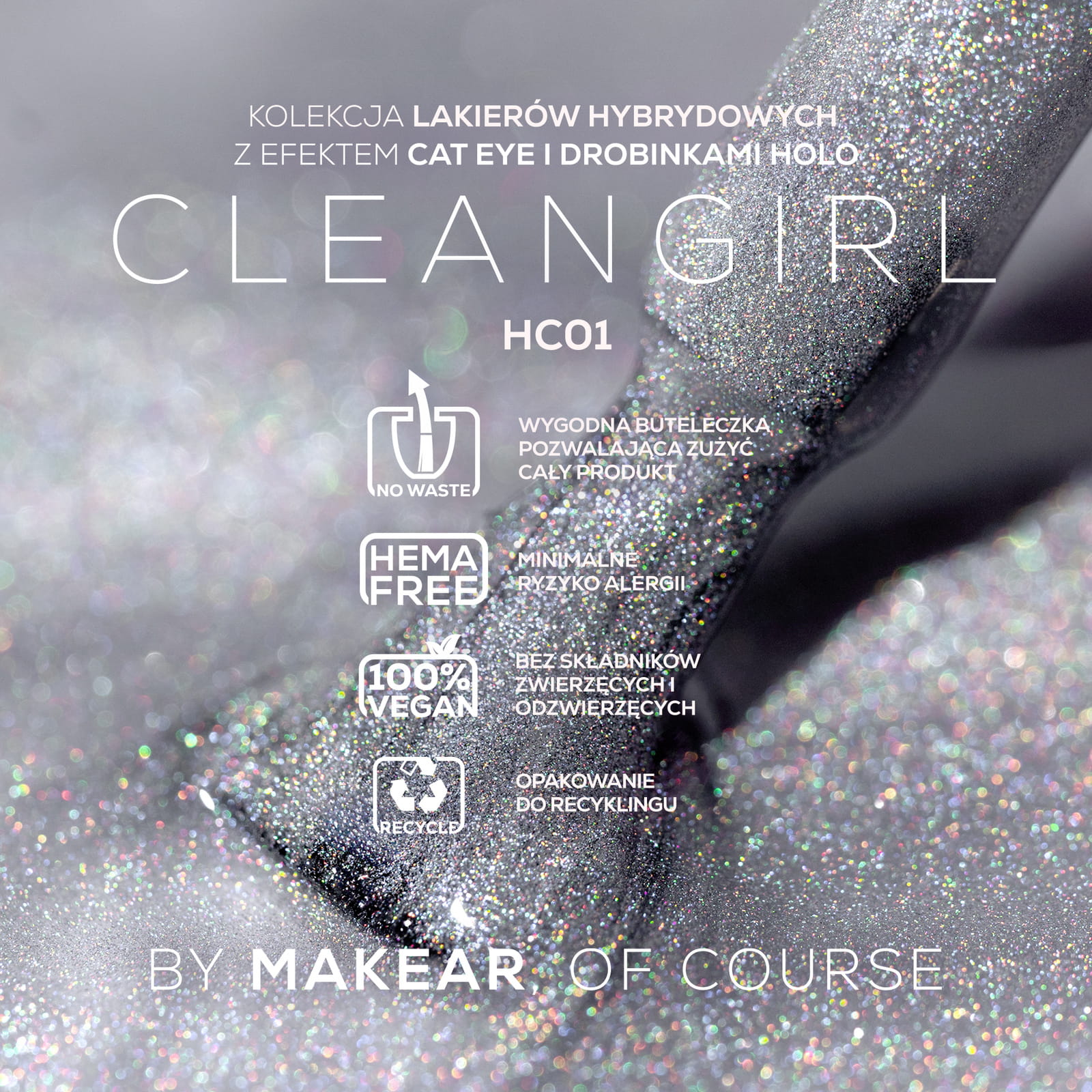 Makear HC01 Holo Cat Eye - prezentacja efektu magnetycznego cat eye z holo, 8 ml