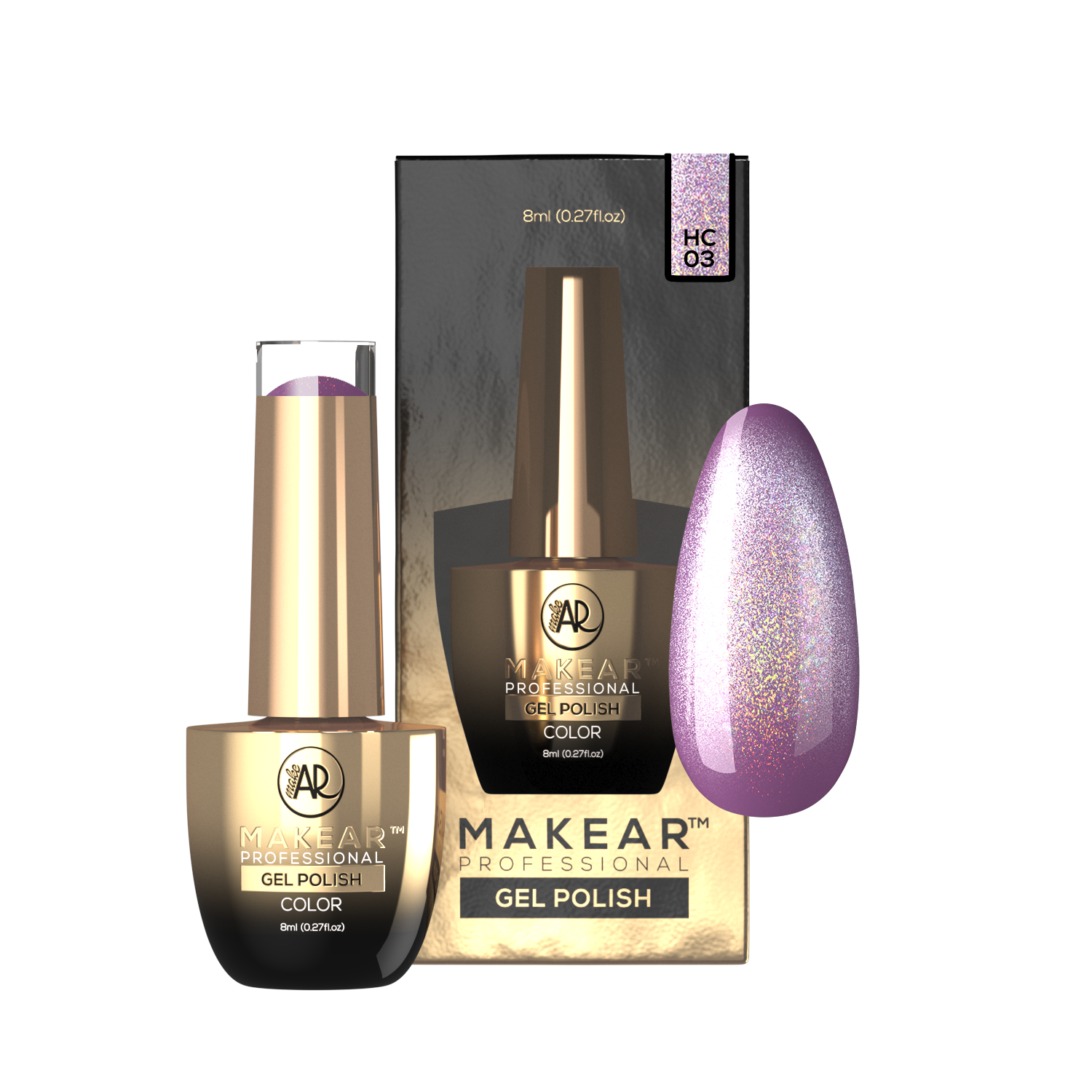 Makear HC03 Holo Cat Eye - fioletowa tafla z tęczową opalizacją holo, 8 ml