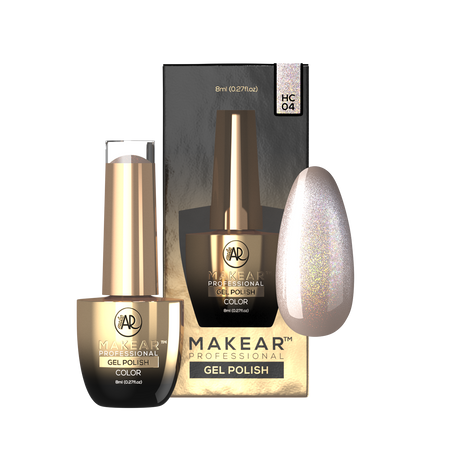 Makear HC04 Holo Cat Eye - szampańsko-srebrzysta baza z tęczową poświatą i smugą kociego oka, 8 ml