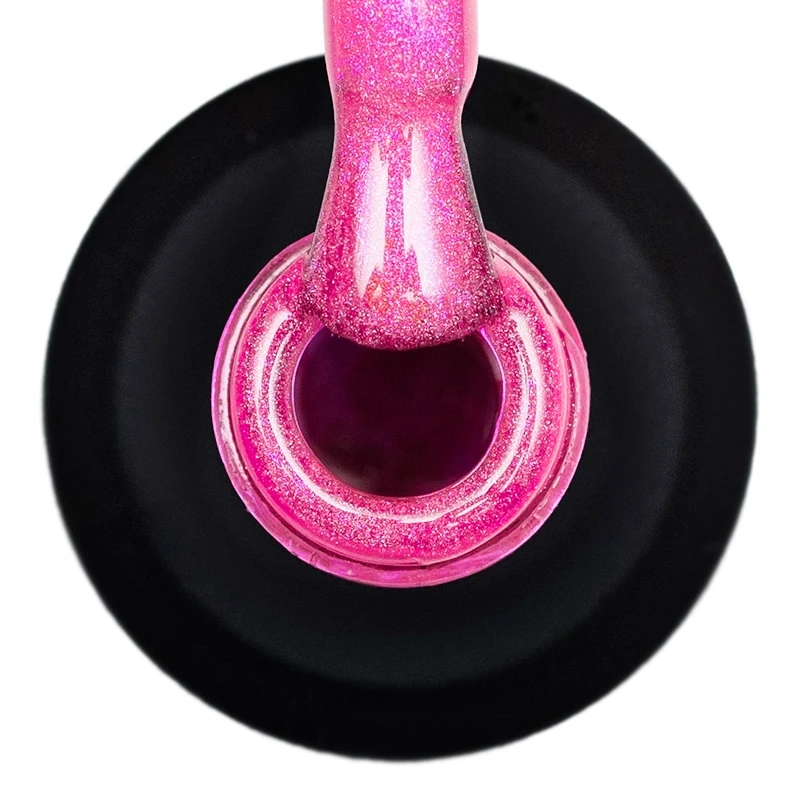 Lacogel Cool Pink Holo Cat Eye nr 905 - pędzelek wbudowany w nakrętkę i intensywny róż lakieru