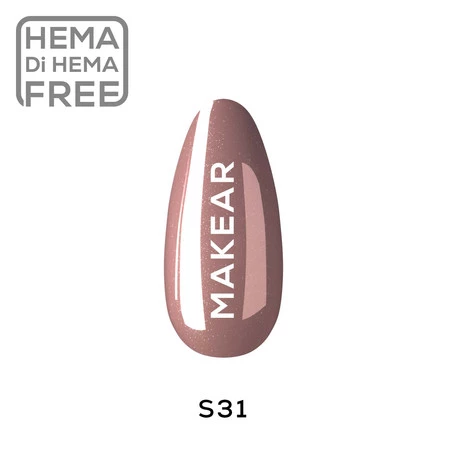 Makear lakier hybrydowy S31 Knick Knacks - przygaszony różowy brąz mauve-beige z błyszczącym pyłem, 8 ml