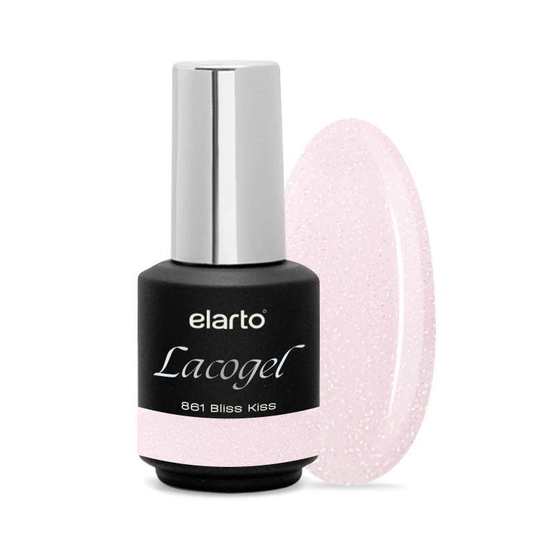 Elarto Lacogel Bliss Kiss nr 861 7ml - lakier hybrydowy, delikatny róż ze srebrzystym brokatem