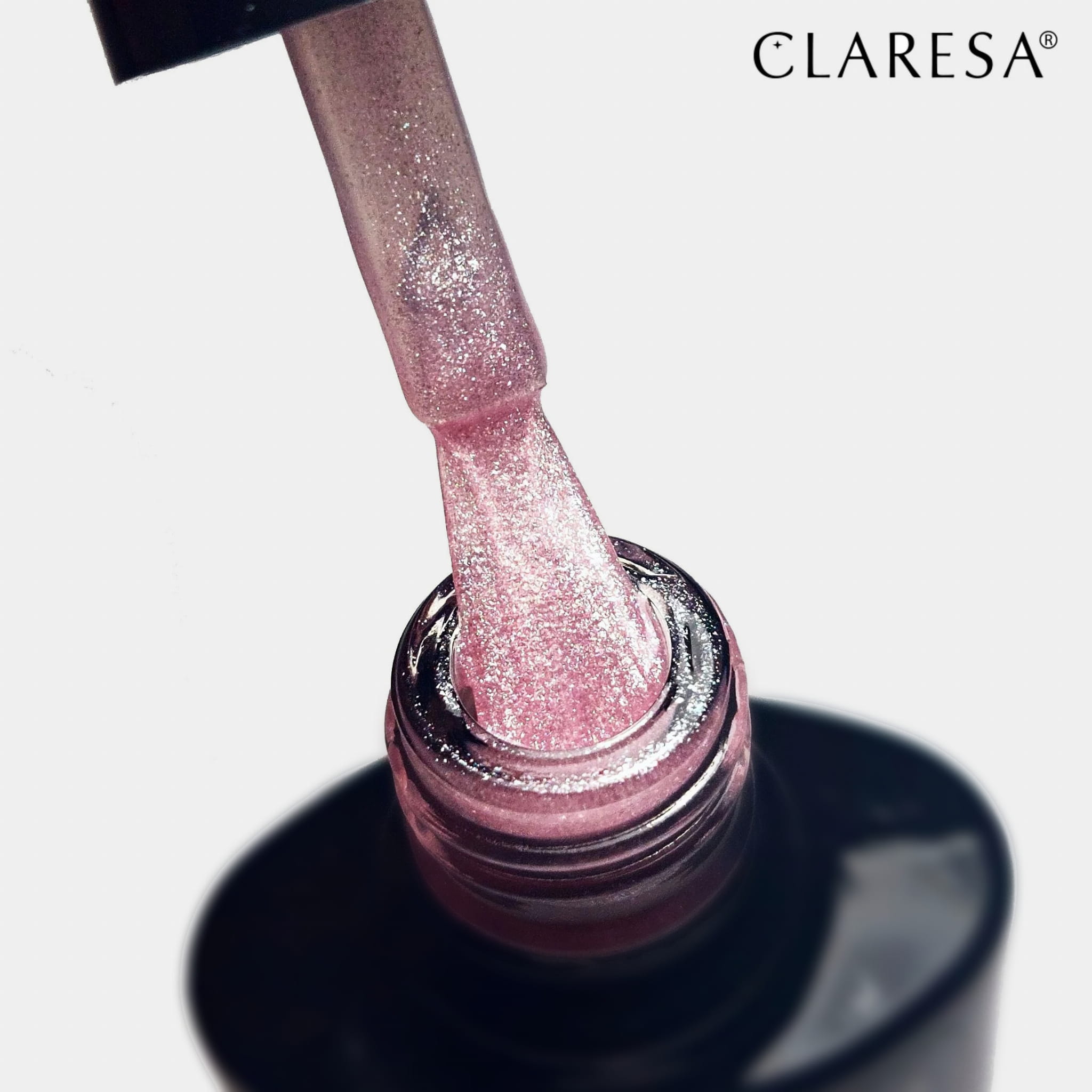 Butelka lakieru hybrydowego Claresa Love Story 4 w pastelowym różu z brokatem