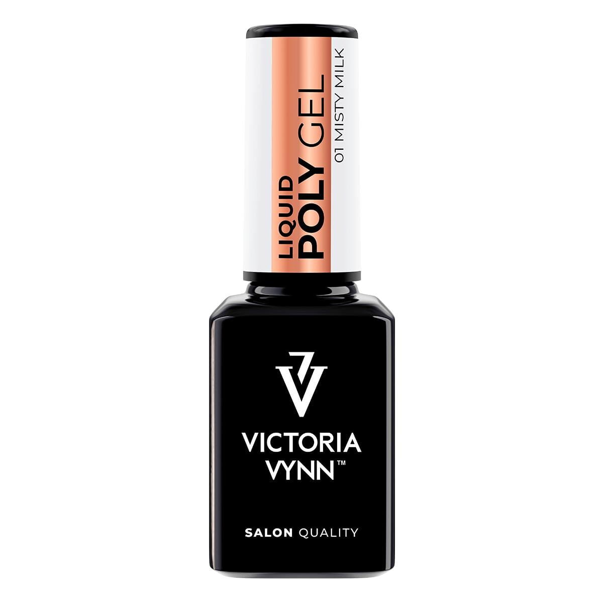 Victoria Vynn Liquid Poly Gel 01 Misty Milk 15 ml, butelka płynnego akrylożelu na białym tle