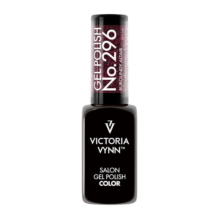 Lakier hybrydowy Victoria Vynn 296 Burgundy Altair 8 ml - głęboki burgund z brokatem