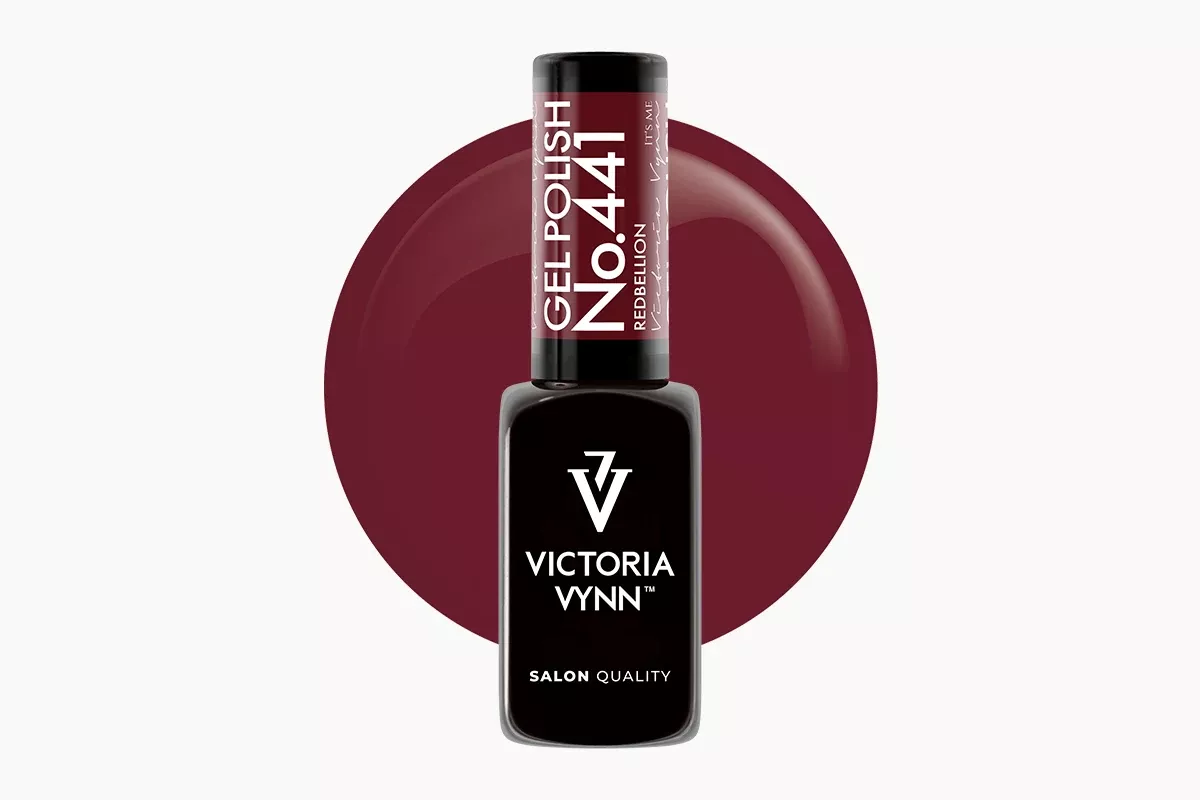 Lakier hybrydowy Victoria Vynn 441 Redbellion 8 ml - butelka chłodnej śliwkowej czerwieni z kolekcji Lady In Red
