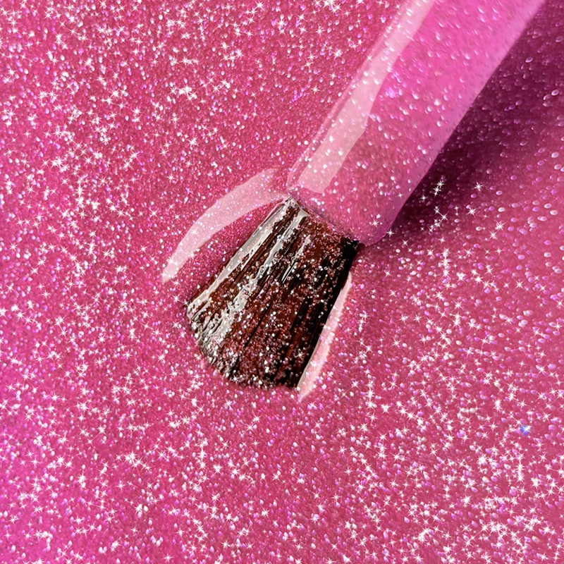 Lacogel Pink Flasher nr 665 - zbliżenie na różowy drobny brokat flash