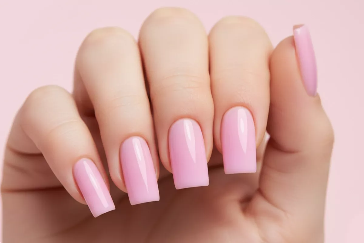 INSTA GEL 03 Barbie Vibe - dłoń z paznokciami w odcieniu energetyczny róż, kwadratowy kształt, naturalny efekt