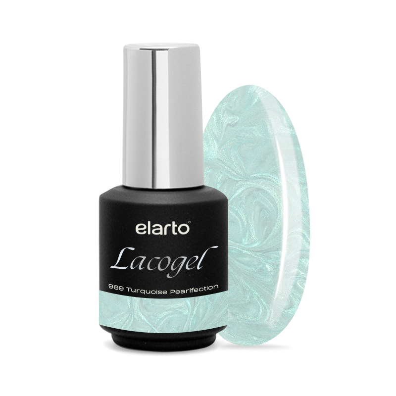 Elarto Lacogel Turquoise Pearlfection nr 969 - opalizujący lakier hybrydowy, turkusowa opalizacja