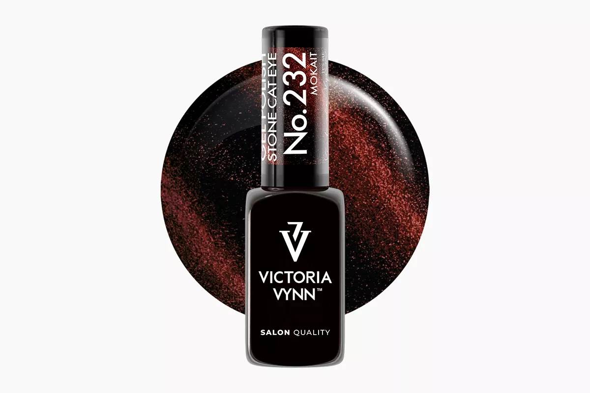 Lakier hybrydowy Victoria Vynn Gel Polish Cat Eye No. 232 Mokait Stone 8 ml - ciemny fiolet ze śliwkowym tonem i magnetyczną smugą cat eye