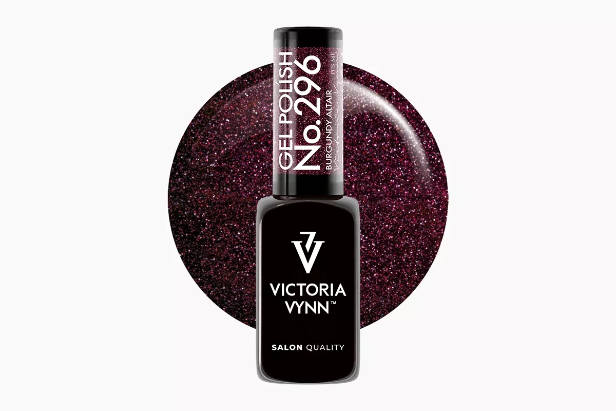 Lakier hybrydowy Victoria Vynn Gel Polish 296 Burgundy Altair 8 ml - burgund z brokatem, butelka
